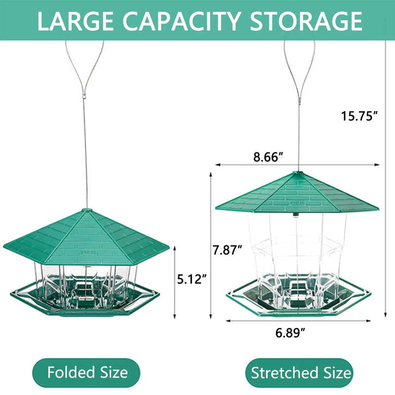 Bird Feeder for Outdoor Hanging, 2.2 Lbs Capacity Latch Feature Heavy Duty Water Resistance Squirrel-Proof Bird Feeders for outside Garden Yard Decoration Green