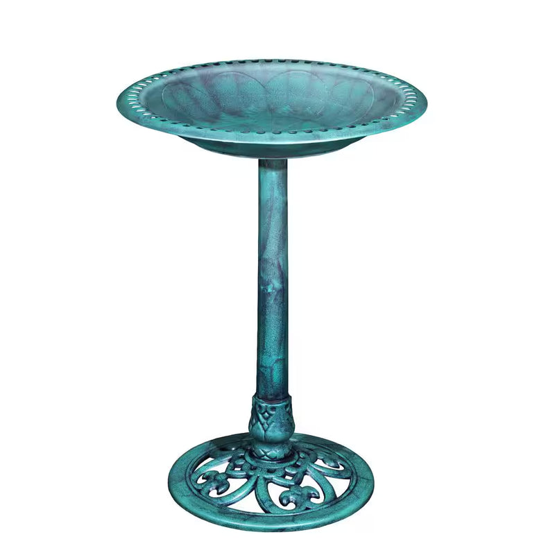 28 In. Green Polyresin Outdoor Garden Bird Bath, Weather Resistant, Lightweight, Antique Bird Feeder