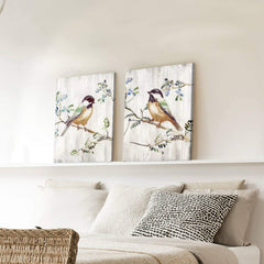 Bird Canvas Wall Art Picture: Colorful Bird on Branch Painting on Canvas for Living Room (18''W X 24''H X 2 PCS, Multiple Style)