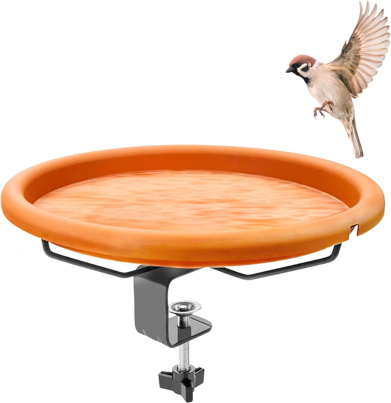 Bird Bath Bowl Outdoor Deck Mounted Bird Baths for Garden Balcony Bird Feeder for Railing Hummingbird Feeder Bath with Adjustable Sturdy Clamp Great for Attracting Birds - Red