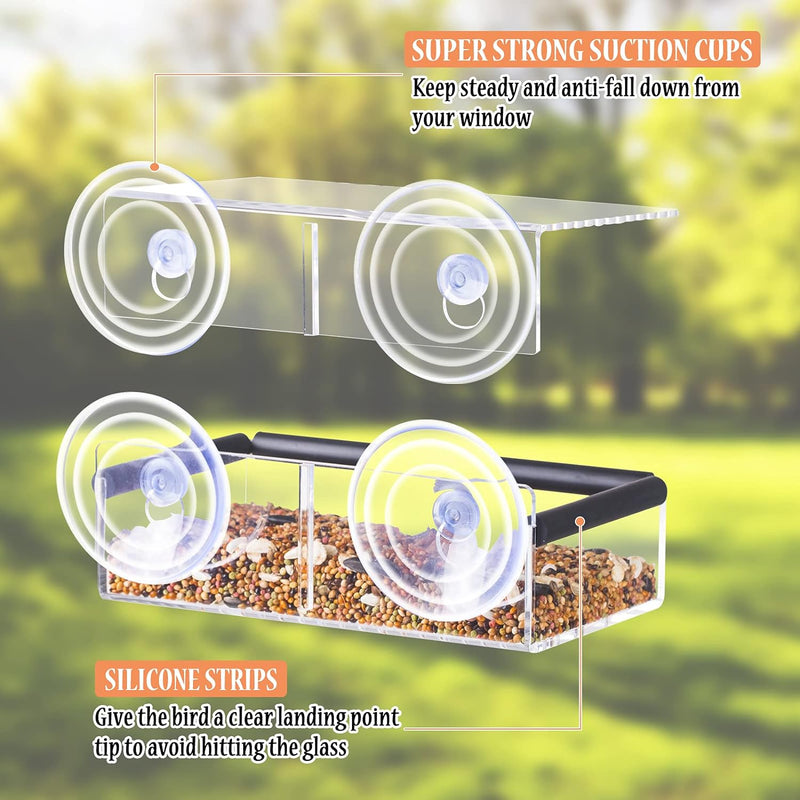 Outdoor Acrylic Bird Feeder with Secure Suction Cups and Removable Seed Rack