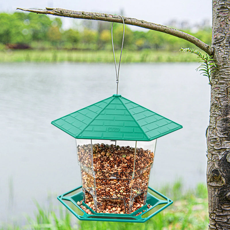 Bird Feeder for Outdoor Hanging, 2.2 Lbs Capacity Latch Feature Heavy Duty Water Resistance Squirrel-Proof Bird Feeders for outside Garden Yard Decoration Green