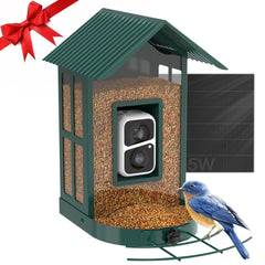 BF08 Smart Bird Feeder Camera with AI Identify Bird Species, Wild Bird Watching Cam, Live View, Instant Notifications, 5W Solar Panel -Metal Case