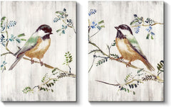 Bird Canvas Wall Art Picture: Colorful Bird on Branch Painting on Canvas for Living Room (18''W X 24''H X 2 PCS, Multiple Style)