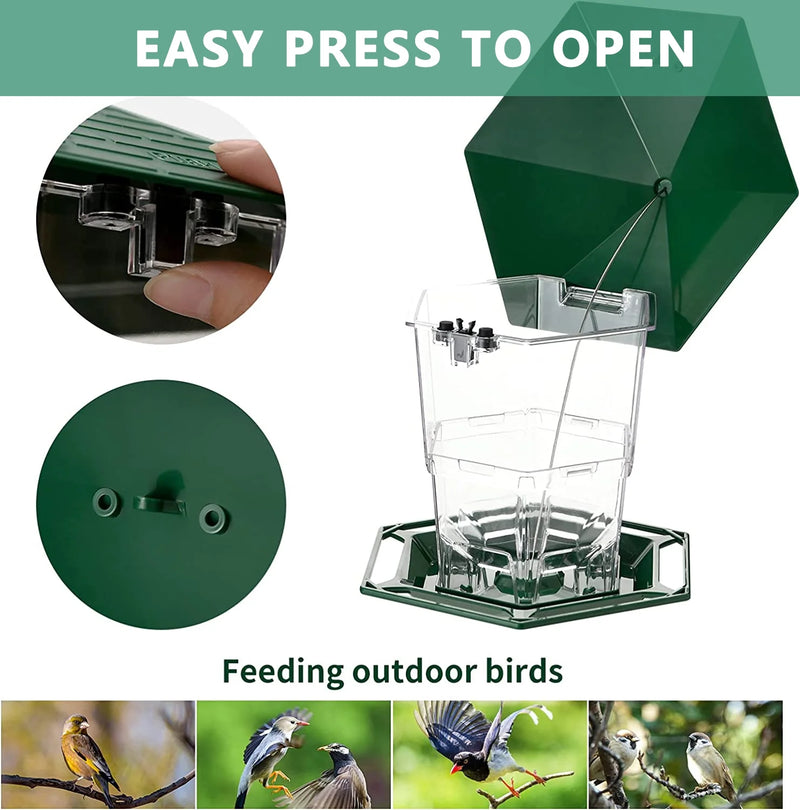 Bird Feeder for Outdoor Hanging, 2.2 Lbs Capacity Latch Feature Heavy Duty Water Resistance Squirrel-Proof Bird Feeders for outside Garden Yard Decoration Green