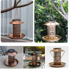 Outdoor Solar Bird Feeder with Metal Hook and Solar Light - Brown (20 cm/7.8 in)