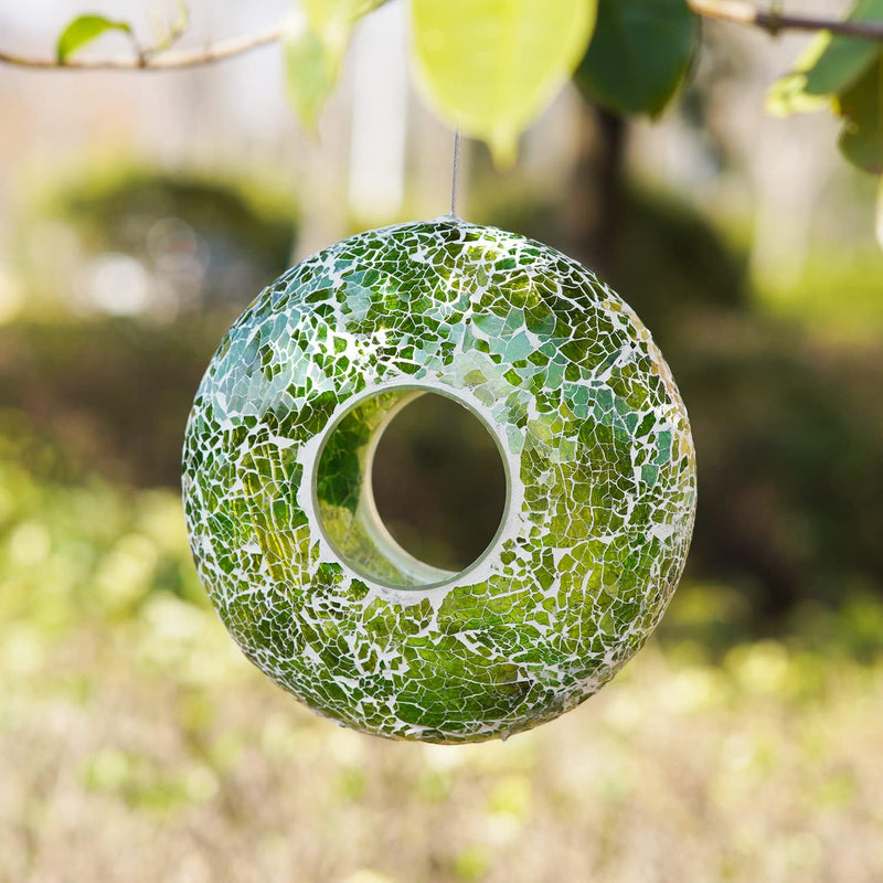 Bird Feeder,Wild Bird Feeders for Outside,Hanging Bird Feeder,Circle Glass Birdfeeder, Bird Feeders for Garden Yard Decoration, Green Circle