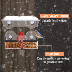 Outdoor Acrylic Bird Feeder with Secure Suction Cups and Removable Seed Rack