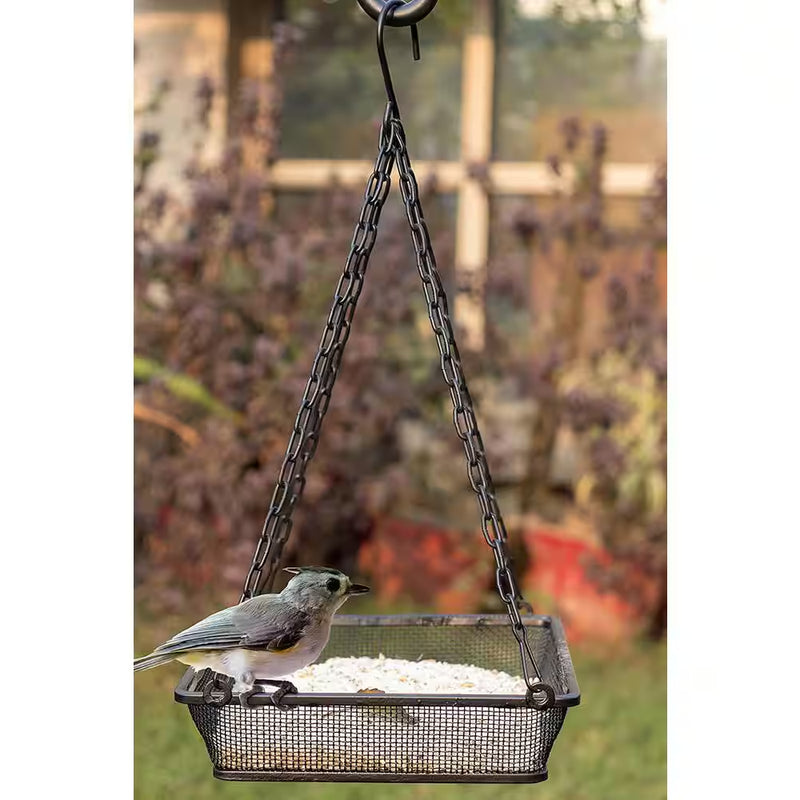 Hanging Bird Feeder with Mesh Seed Tray in Black