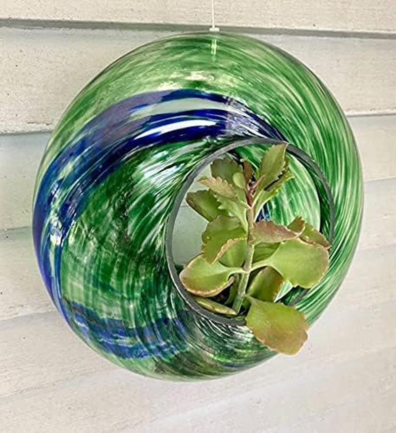 Outdoor Glass Bird Feeder with Fly-Through Circle - Hanging for Yard, Porch, Patio, Deck - 9 Inches Green