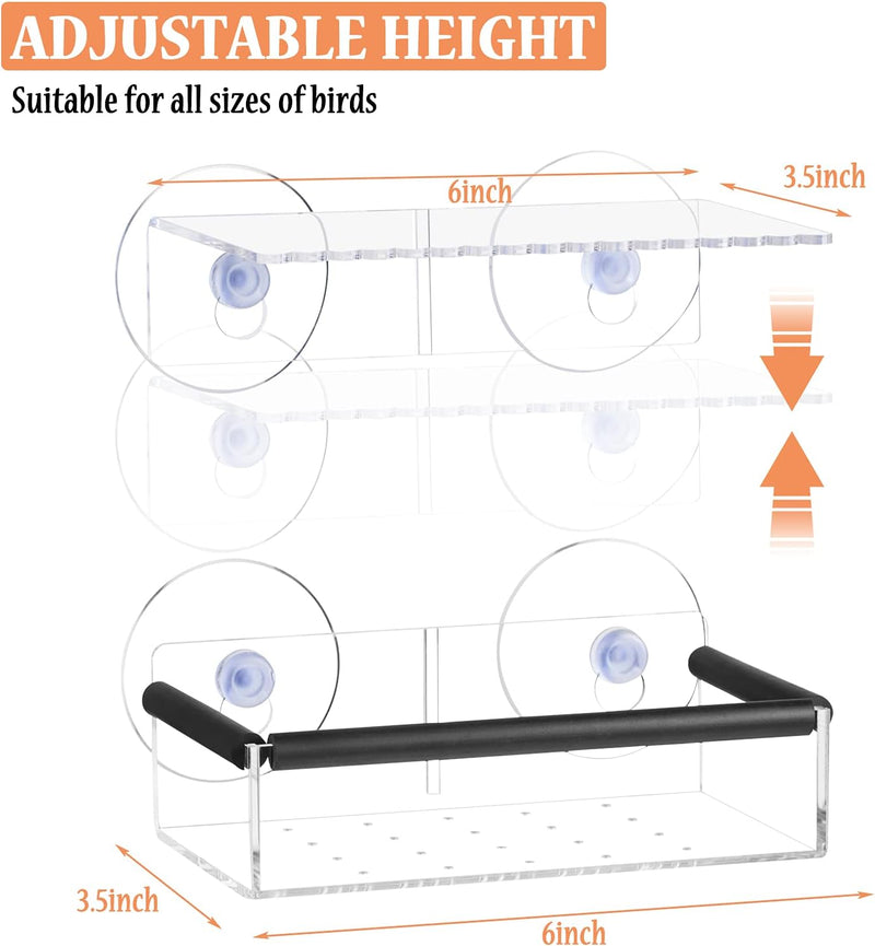 Outdoor Acrylic Bird Feeder with Secure Suction Cups and Removable Seed Rack