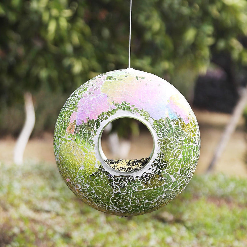 Bird Feeder,Wild Bird Feeders for Outside,Hanging Bird Feeder,Circle Glass Birdfeeder, Bird Feeders for Garden Yard Decoration, Green Circle