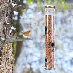 16-Inch Metal Bird Feeder for Outdoor Hanging - 6-Port Tube Feeder, Durable, Chew-Proof, Rust-Proof, Bronze - 1 Pack